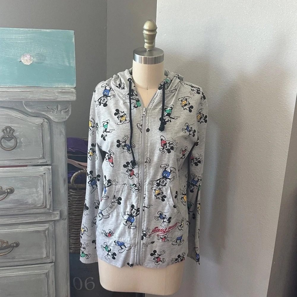 Disney Parks Full Zip Light Weight Gray Mickey Hoodie - Picture 3 of 7